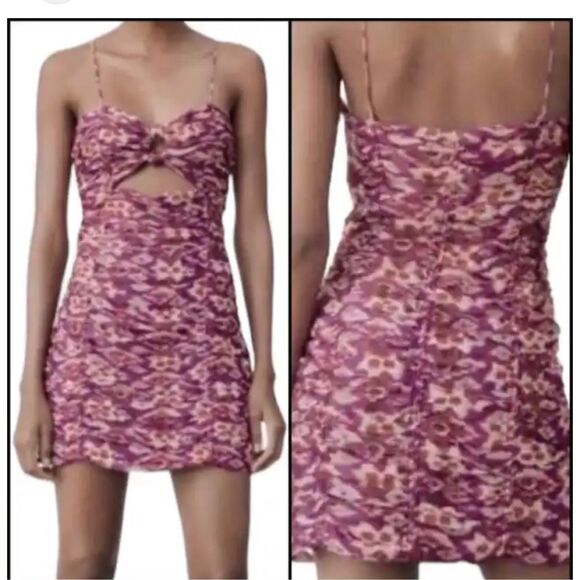 Zara spaghetti strap front knot ruched mini dress - Picture 14 of 15